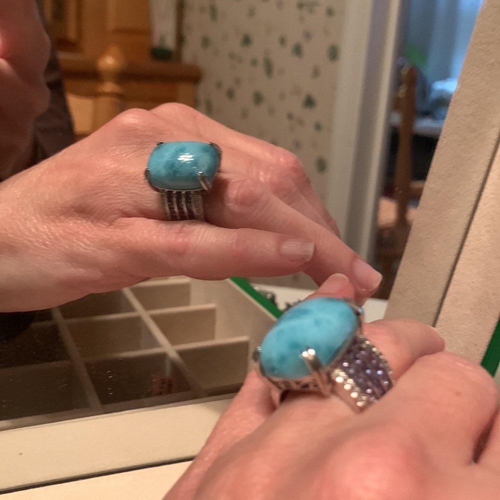 ❤️NWOT!! GORGEOUS!! Genuine LARIMAR & TANZANITE gemstones/Platinum over Sterling